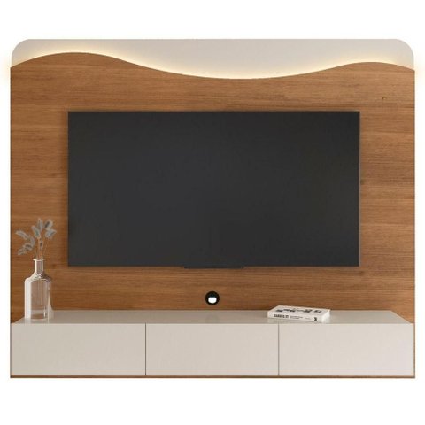 Painel para TV Lumiere 75" 200cm MDF MDP Cinamomo-Off White Fosco Artely