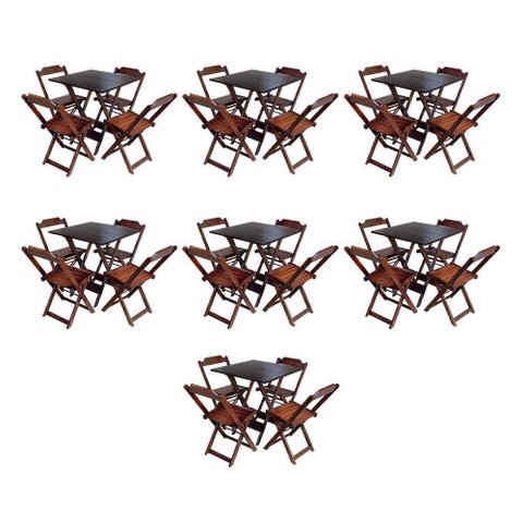 Kit 7 Conjuntos De Mesa Dobravel Com 4 Cadeiras De Madeira 70X70 Para Restaurante E Bar - Imbuia