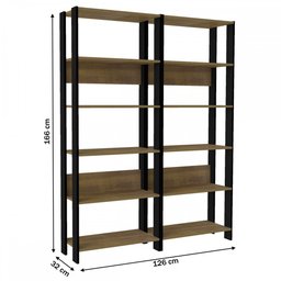 Conjunto 2 Estantes para Livros Florida 10 Prateleiras Pinho/Preto - Pnr Móveis - 4