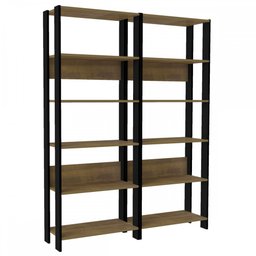 Conjunto 2 Estantes para Livros Florida 10 Prateleiras Pinho/Preto - Pnr Móveis - 2