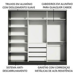 Guarda Roupa Casal 100% Mdf Madesa Zurique 3 Portas de Correr com Espelho - Preto - 5
