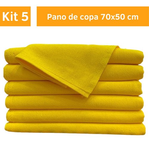 05 Pano de Prato Cozinha 70x50 Cm Varias Cores Liso Kit Top - Amarelo - Liso - 3