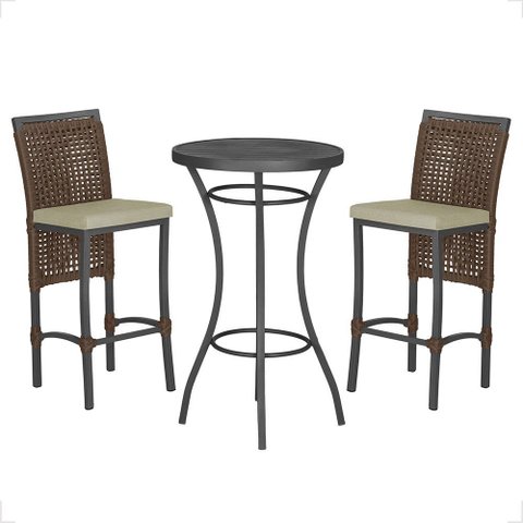 Mesa Bistrô e 2 Banquetas Roma Preta Corda Náutica Estofado 7 Trama Original