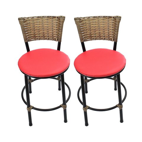 Kit 2 Banquetas Baixa de Cozinha Encosto Junco