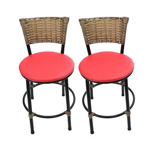 Kit 2 Banquetas Baixa de Cozinha Encosto Junco