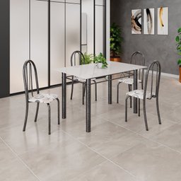 Conjunto de Mesa Tubular 120cm X 75cm Tampo em Vidro com 4 Cadeiras Iris B - 1