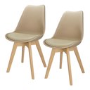 Ver imagem 1 de Kit 2 Cadeiras Charles Eames Leda Luisa Saarinen Design Wood Estofada Base Madeira - Bege