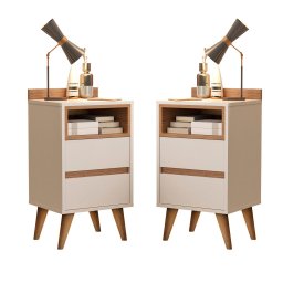 Kit 2 Mesa de Cabeceira Quarto Cama -alamo- Off White/nature - 1
