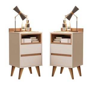 Kit 2 Mesa de Cabeceira Quarto Cama -alamo- Off White/nature