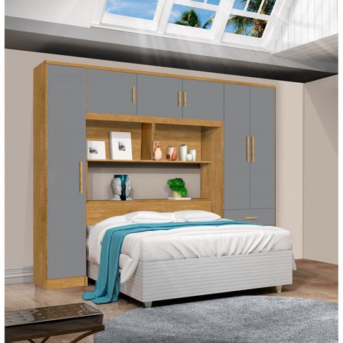 Guarda-Roupa Modulado Casal 6 Portas 3 Gavetas Top Cancun Yescasa Marrom/Nature/Cinza