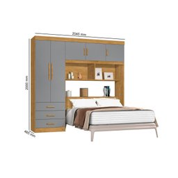 Guarda-Roupa com Cabeceira Casal 5 Portas 3 Gavetas Cancun Yescasa Marrom/Nature/Cinza - 4 Guarda-Roupa com Cabeceira Casal 5 Portas 3 Gavetas Cancun Yescasa Marrom/Nature/Cinza - 4