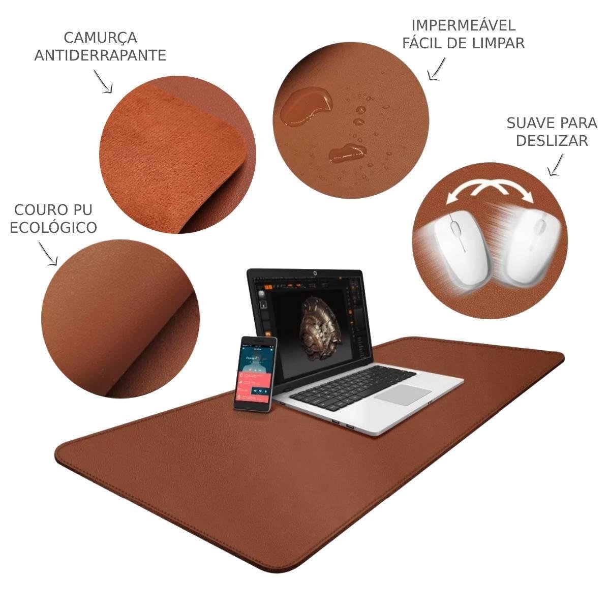 Mouse Pad 70x30 Tapete de Mesa Couro Ecologico Slim Castor - 3