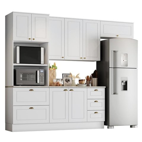 Cozinha Completa Americana 4 Peças com Balcão 120cm Branco - Móveis Henn