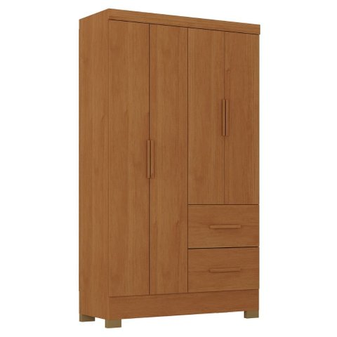 Guarda Roupa Solteiro 4 Portas 2 Gavetas Primor 121x209 cm Cinamomo Zanz