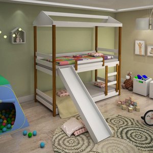 Beliche Infantil Juvenil Manuela com Escorregador Branco e Mel