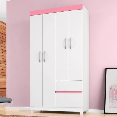 Guarda Roupa 4P Mainz Branco/Rosa