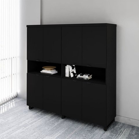 Armário Estante para Escritório com 8 Portas de Abrir e 2 Nichos F5 Office Preto