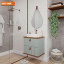 Ver imagem 2 de Gabinete para Banheiro 80cm 100% Mdf 1 Gaveta 1 Porta Basculante Milano Mgm Móveis Pistache/freijo
