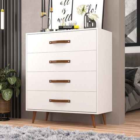 Cômoda 4 Gavetas com Pés Retrô 90CMX90CM Pádua Branco