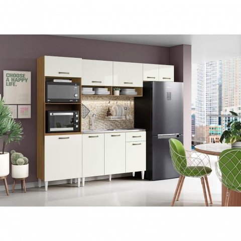 Cozinha Compacta Atenas Atacama 9 Portas 1 Gaveta MDF-MDP 249,7cm Off White Aramóveis