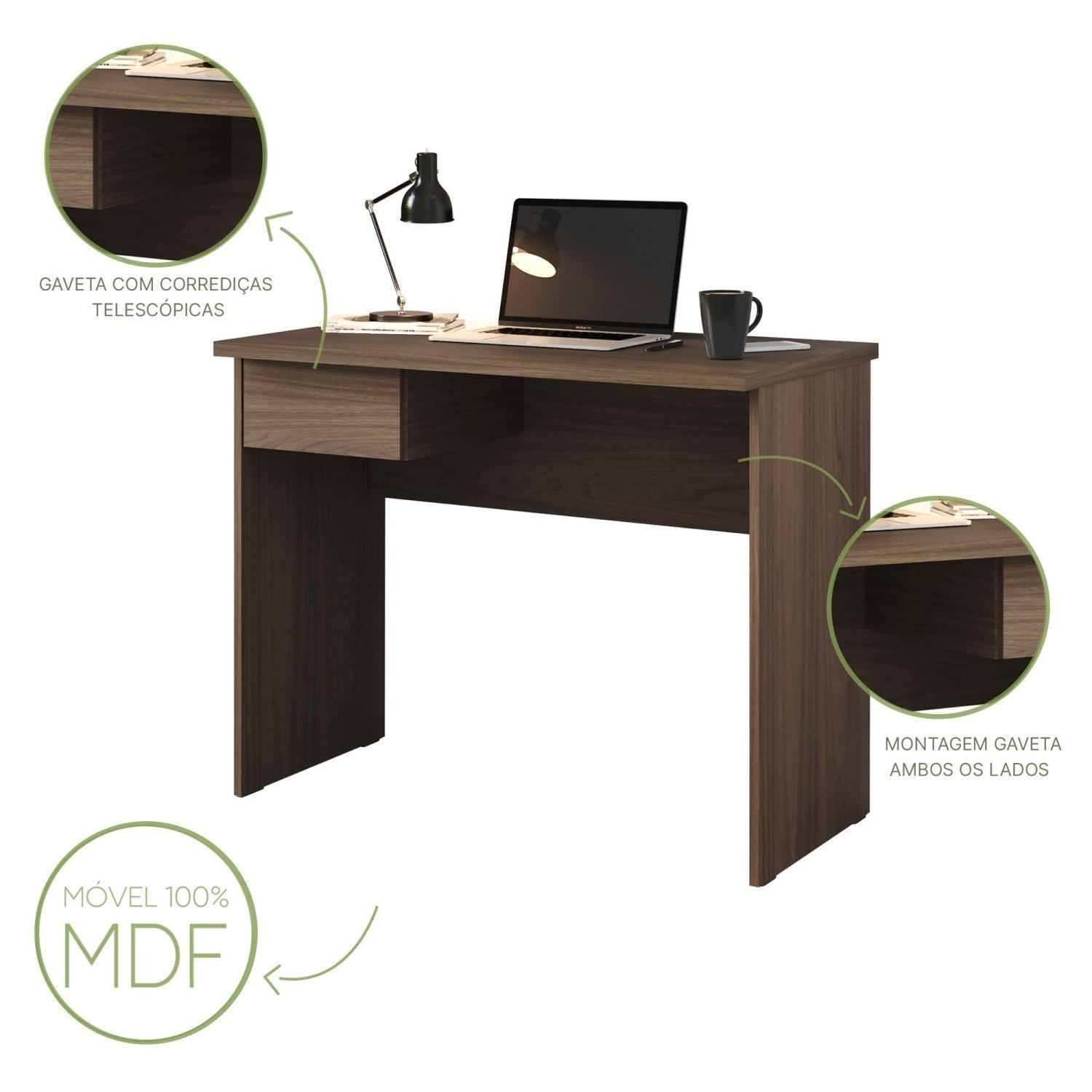 Escrivaninha 1 Gaveta 96cm MDF Attuale - 5