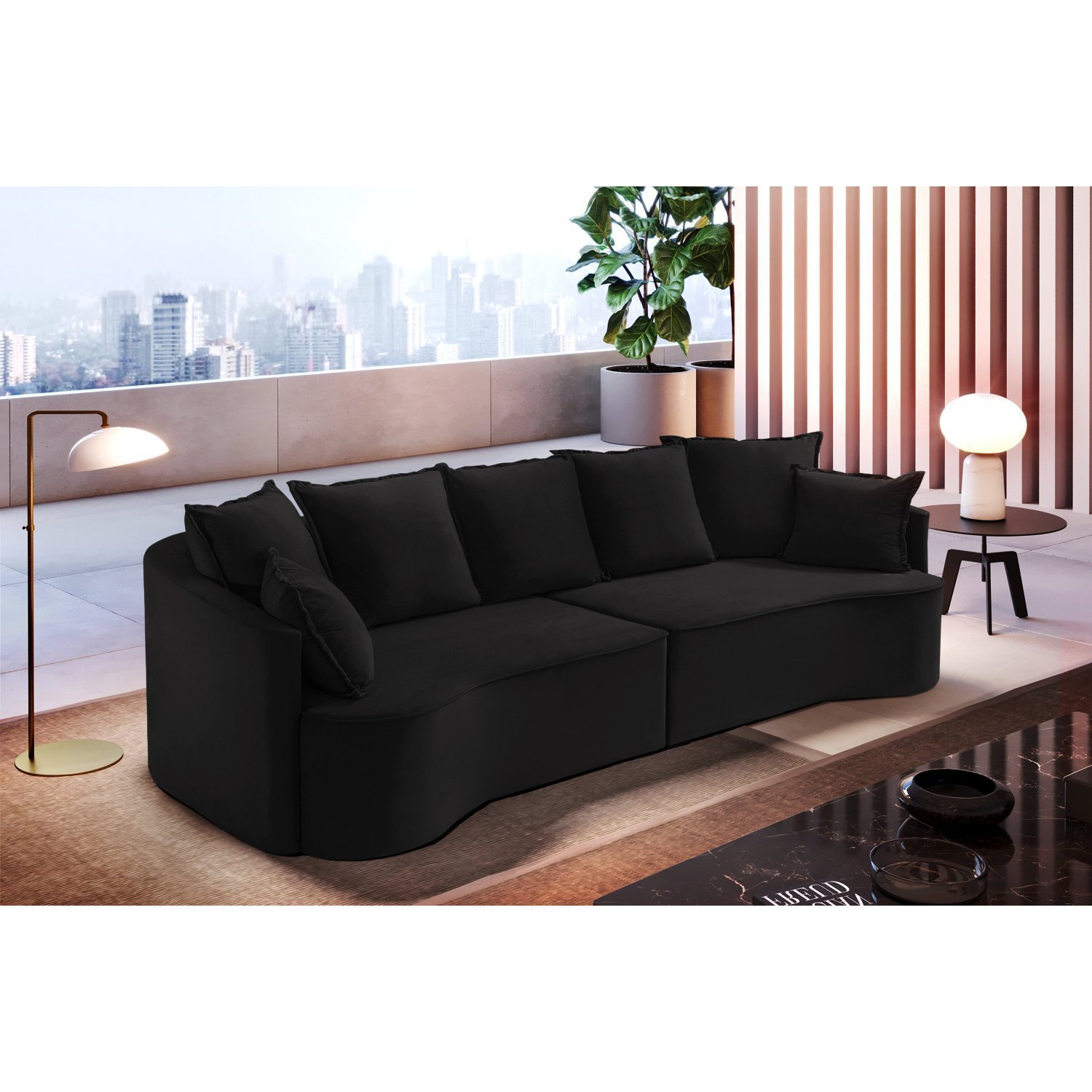 Sofá Curvo 4 Lugares Zurique 250cm Veludo Yescasa - 1