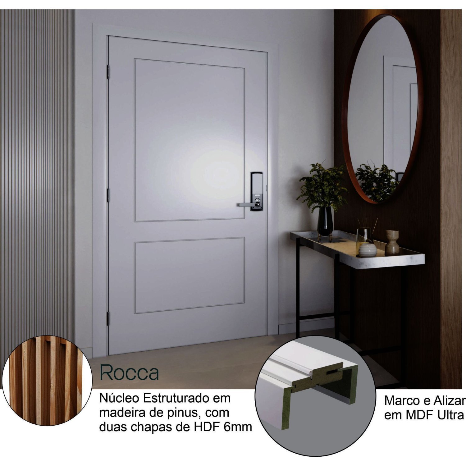 Kit Porta de Madeira 210x70cm Batente Ultra 15cm Rocca Premium Famossul - 5