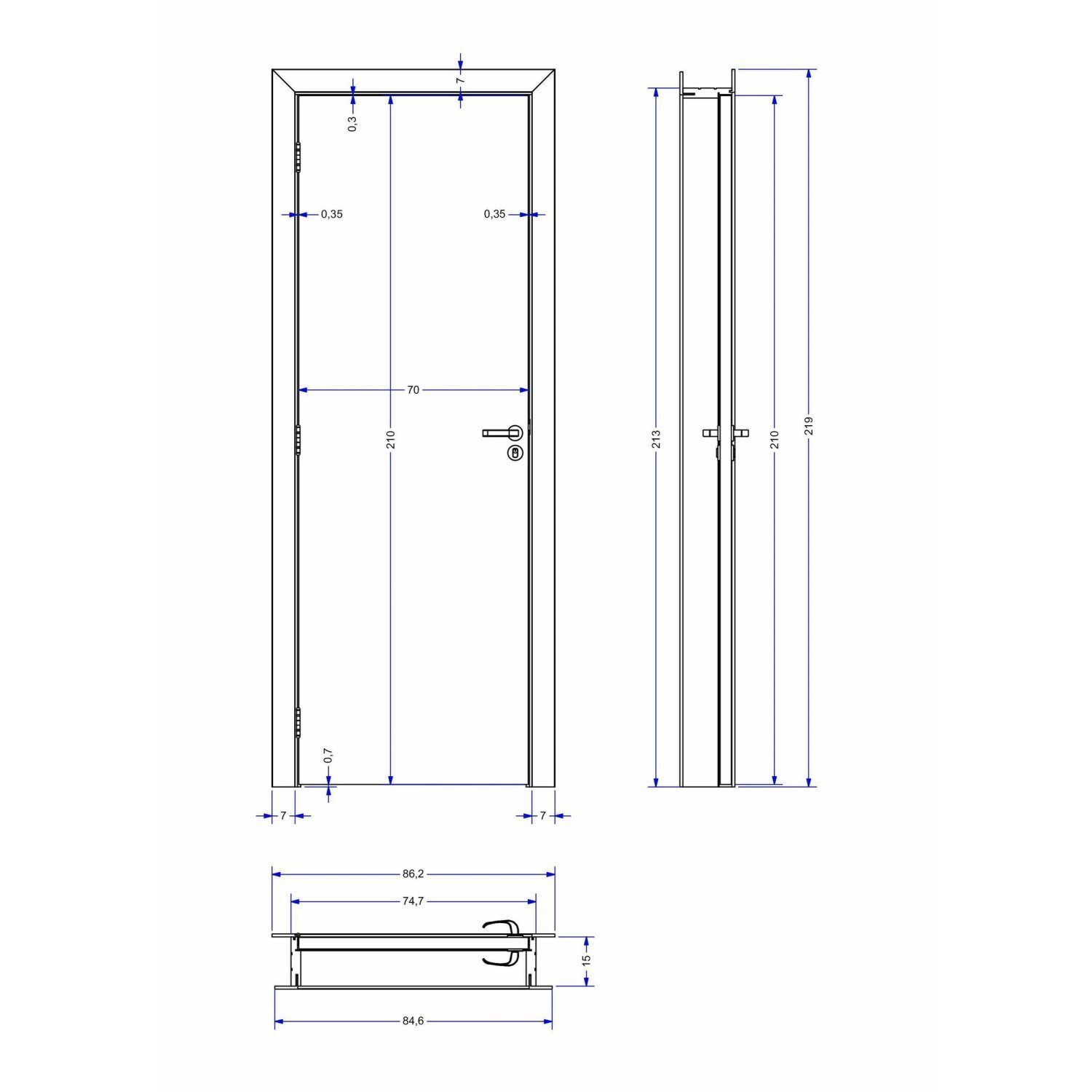 Kit Porta de Madeira 210x70cm Batente Ultra 15cm Rocca Premium Famossul - 3