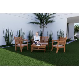 Conjunto Para Jardim Curvato de Madeira Eucalipto 4 Peças Estofado Bege - 3