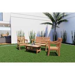 Conjunto Para Jardim Curvato de Madeira Eucalipto 4 Peças Estofado Bege - 7