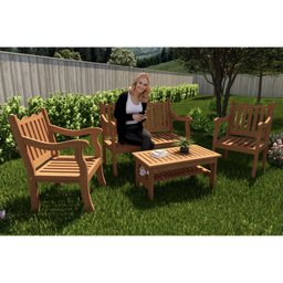 Conjunto Para Jardim Curvato de Madeira Eucalipto 4 Peças Estofado Bege - 4
