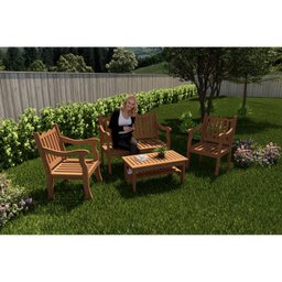 Conjunto Para Jardim Curvato de Madeira Eucalipto 4 Peças Estofado Bege - 5