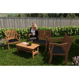 Conjunto Para Jardim Curvato de Madeira Eucalipto 4 Peças Estofado Bege - 8