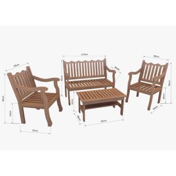 Conjunto Para Jardim Curvato de Madeira Eucalipto 4 Peças Estofado Bege - 2