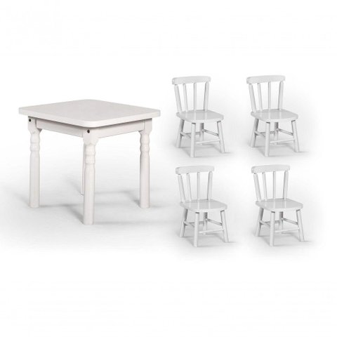 Conjunto Mesinha Infantil Branca com 4 Cadeiras Kids Branca