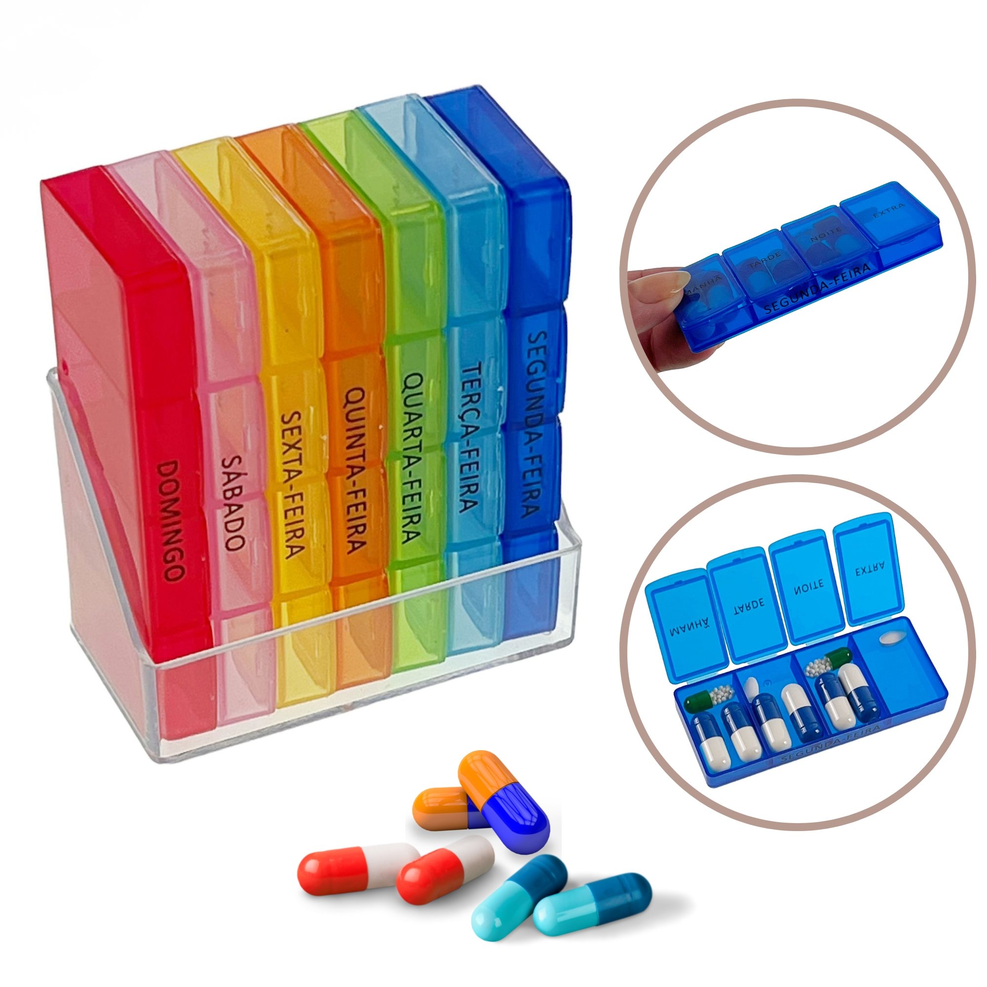 Porta Medicamentos 28 Compartimentos Caixa Organizadora Organizador De Comprimidos Diário e Semanal - 2