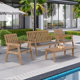 Conjunto para Jardim 4 Peças 3 Poltronas 1 Mesa de Centro Família de Madeira Eucalipto Yescasa - 1