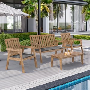 Conjunto para Jardim 4 Peças 3 Poltronas 1 Mesa de Centro Família de Madeira Eucalipto Yescasa