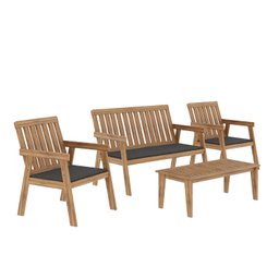Conjunto para Jardim 4 Peças 3 Poltronas 1 Mesa de Centro Família de Madeira Eucalipto Yescasa - 3