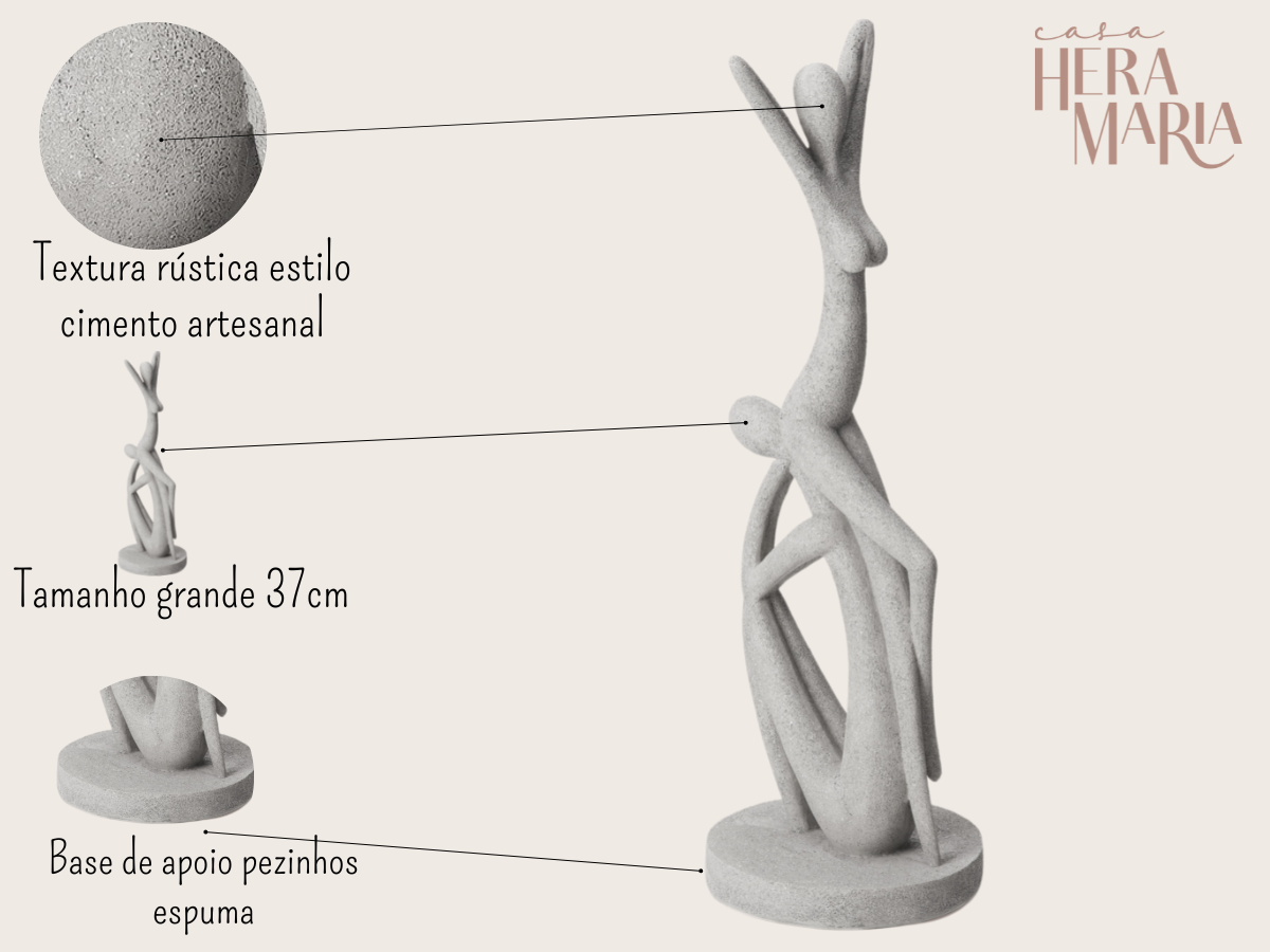 ESCULTURA DECORATIVA ESTATUETA CASAL EM POLIRESINA GRANDE:Cinza - 3