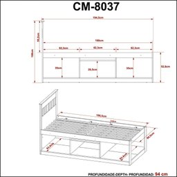 Cama Solteiro com Nichos e Baú CM8037 - 7