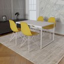Ver imagem 1 de Mesa Industrial Base Ferro Branco 137x90 Tampo Branco 4 Cadeiras Eiffel Ferro Branco Assento Amarelo