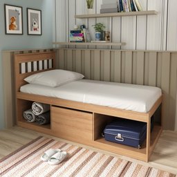 Cama Solteiro com Nichos e Baú CM8037 - 2
