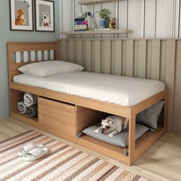 Cama Solteiro com Nichos e Baú CM8037 - 1