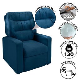 Poltrona Reclinável Velveteen Azul Benim Shop JM - 2