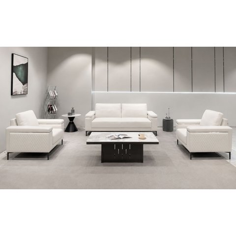 Sc-8803 Conjunto Internacional Sofá 2,07m com 2 Poltronas Branco Material Ecológico Sala Tv Luxo