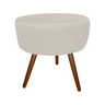 Kit Poltrona Decorativa Emilia + Puff Redondo Suede Bege Pés Madeira Mz Decor - 3
