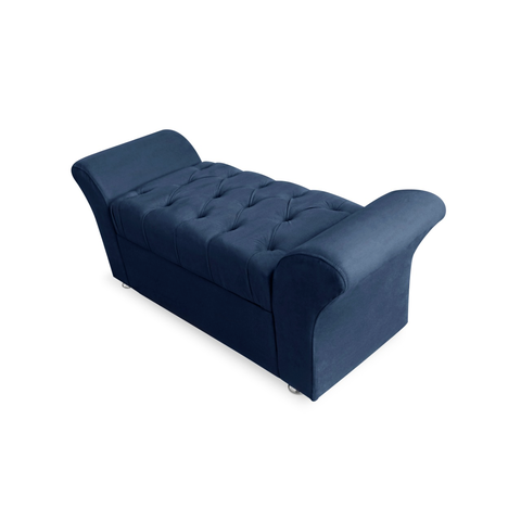 Calçadeira Baú Veneza para Cama Casal 140 cm Suede Azul Marinho