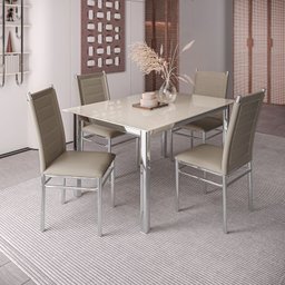 Conjunto Sala de Jantar Mesa Dubai Tampo Vidro com 4 Cadeiras Tokio - 1