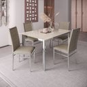 Ver imagem 1 de Conjunto Sala de Jantar Mesa Dubai Tampo Vidro com 4 Cadeiras Tokio Cromado/Off White